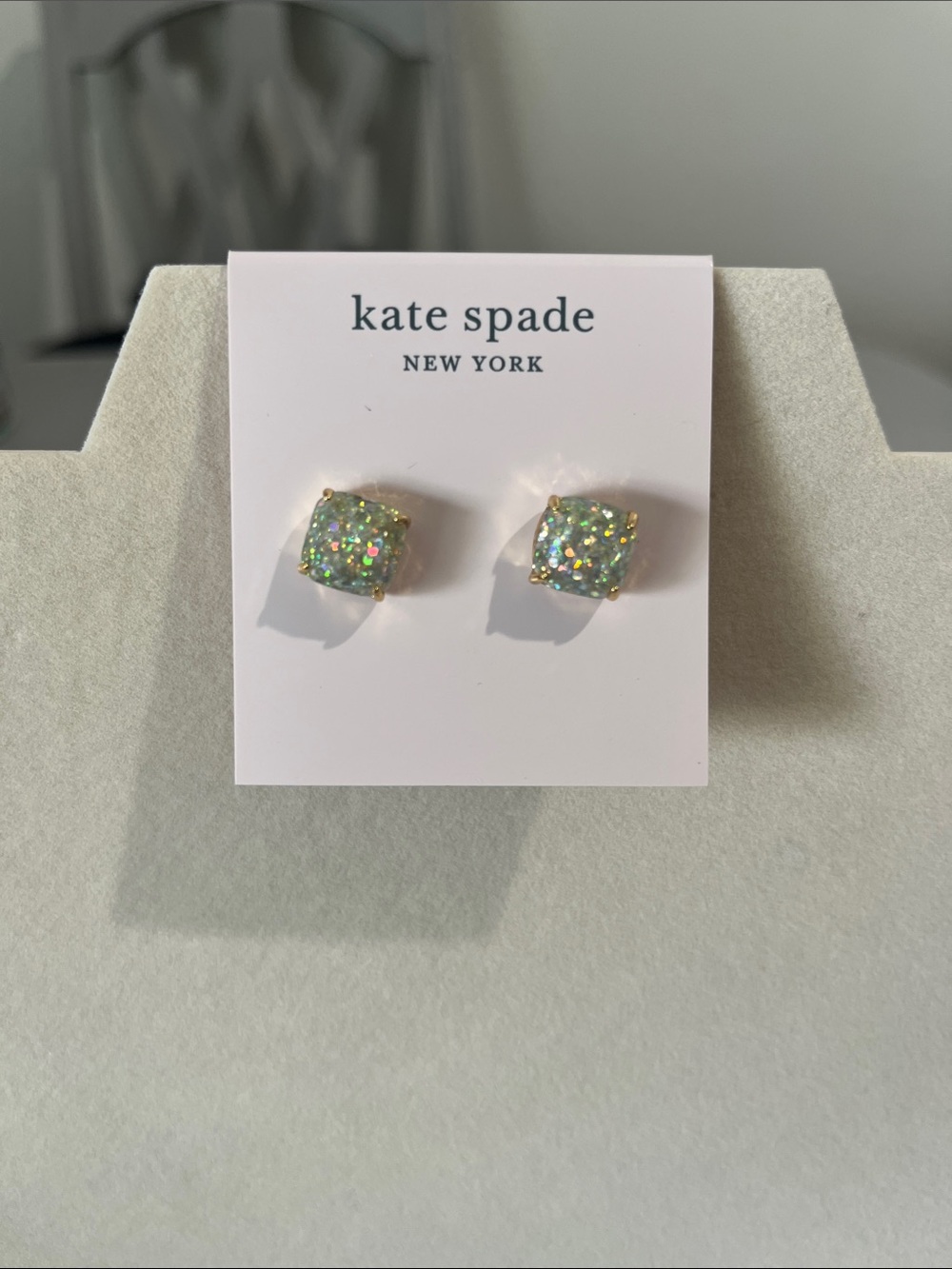 kate spade iridescent glitter square stud earrings
